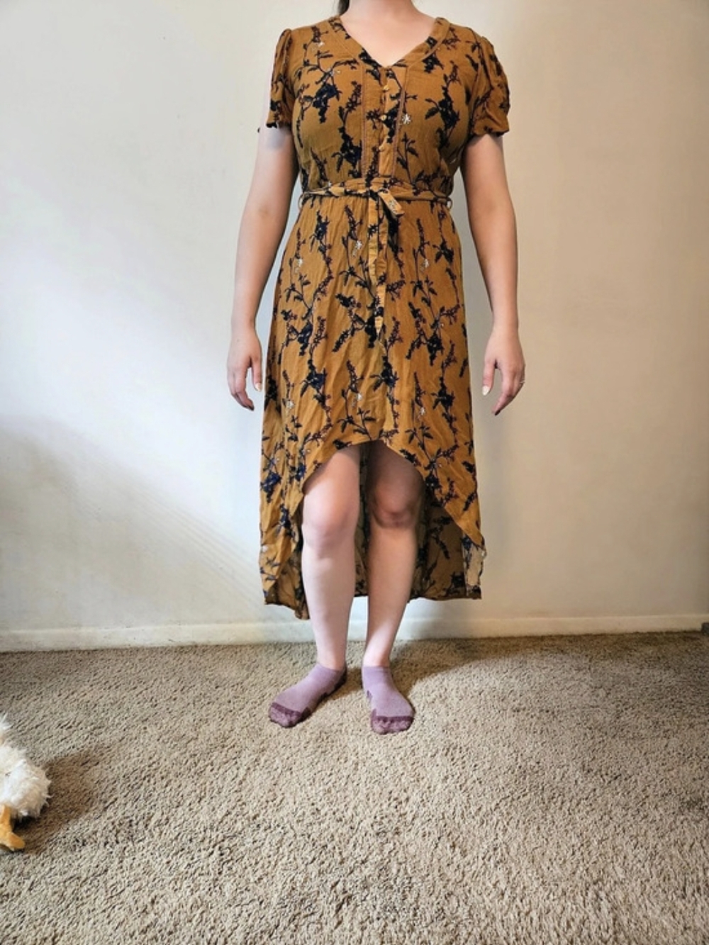 Maurices Floral High Low Dress in Brown & Blue Size Medium
